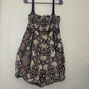 Xhilaration XL Bohemian Print Romper with Black Straps and Front Pockets